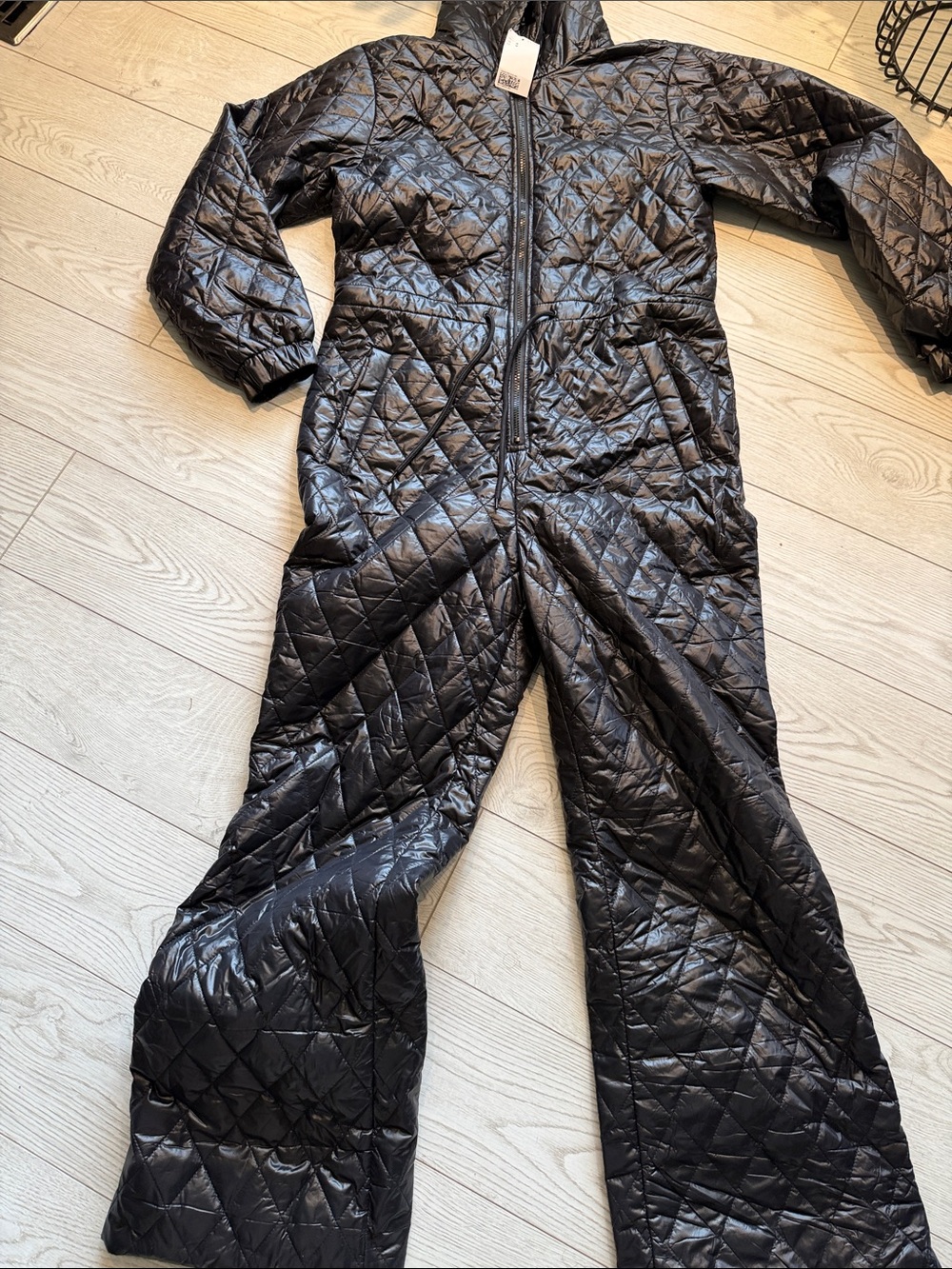 H&M Black Quilted Women's Hooded Bodysuit Jumpsuit